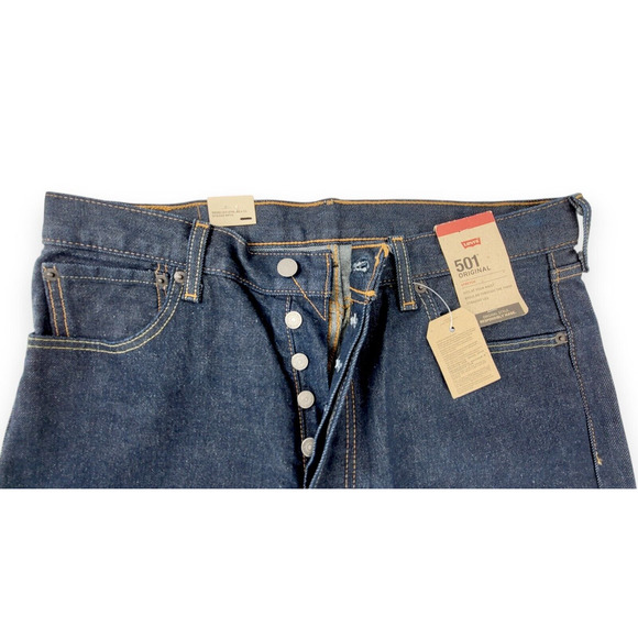 Levis 501 Original Stretch Jeans Straight Fit Mens Denim 34x32 Classic Dark Wash - Picture 3 of 4